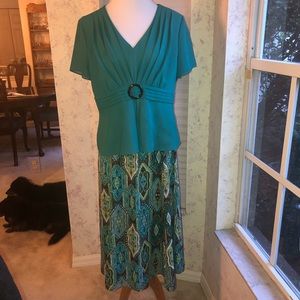 Multi colored skirt and teal blouse-matching set